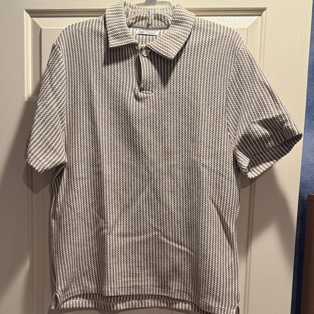 Zara Black and White Patterned Polo Shirt